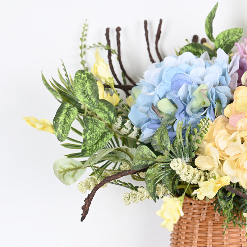 Arrangement floral d'hortensia artificiel printemps été pour porte d'entrée murale, feuilles de feuillage de verdure, pièce maîtresse de table de bureau à domicile pour la décoration de fête de mariage