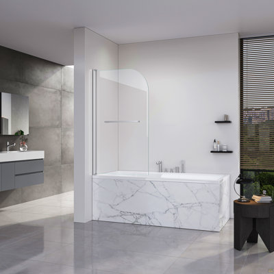 Frameless Folding Shower Doors for Bathtub, 1/4" (6mm) Thick SGCC Tempered Glass Door, Bathroom Pivot Tub Glass Door 31 Inch. L * 55 Inch.