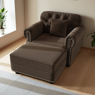 Canapé Chesterfield de 41,3 po rembourré en velours avec garniture cloutée et accoudoirs roulés