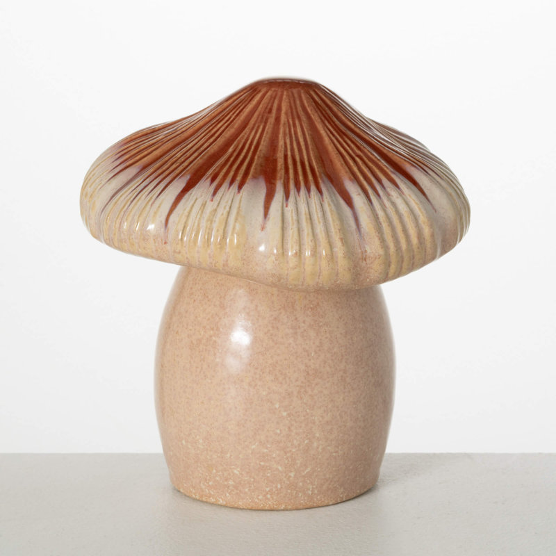 Grand champignon en céramique H 10,25 po; brun