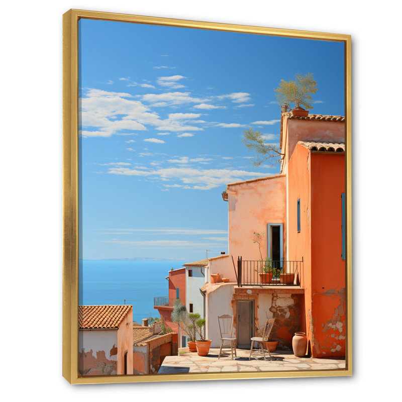 Ladarrin, Italie, tons de terre cuite, Fontanas V sur toile, H 44 po x l 34 po x P 1,5 po, Cadre flottant doré