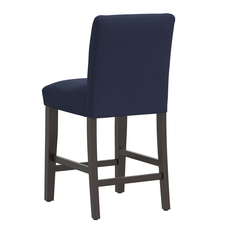 Tabouret de bar et de comptoir Hadrien, Tabouret de comptoir (siège d'une hauteur de 26 p, Lin bleu marine classique, Crème