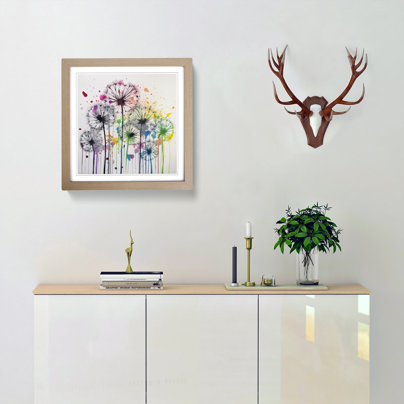 Dandelion Splatter - Framed Print, Oak