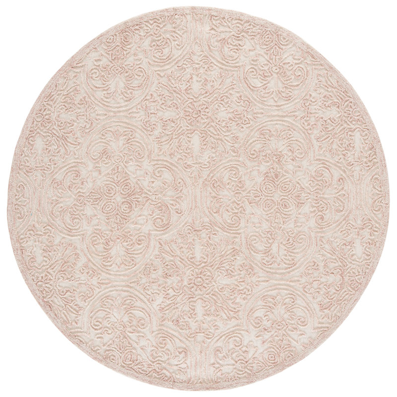 Abdihafid Trace 101 Area Rug In Ivory / Pink, Round 8' 