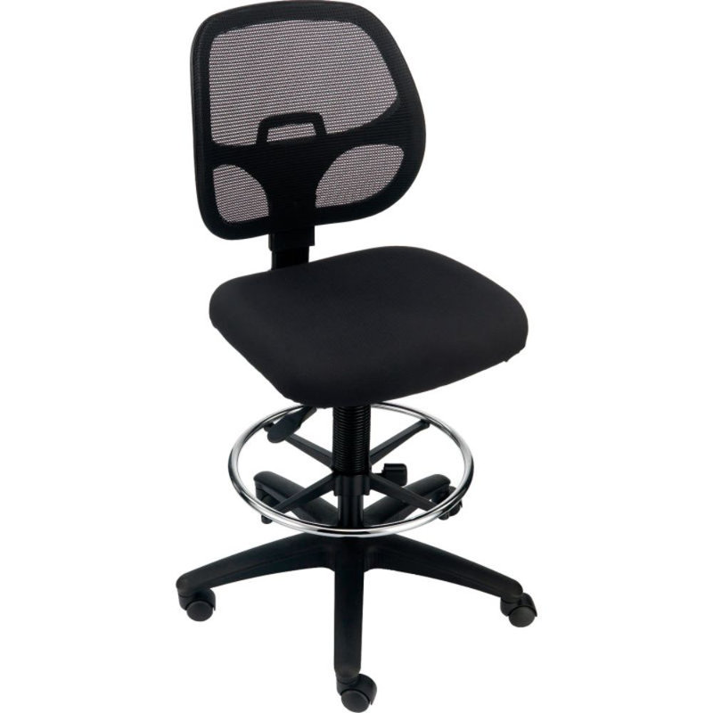 Traditional Backed Adjustable Height Ergonomic Lab Stool with Footring and Wheels, Black