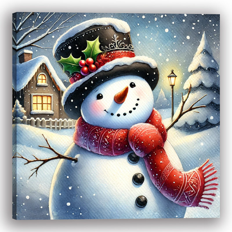 «Winter Welcome: Snowman with Scarf», art mural sur toile, H 20 po x l 20 po