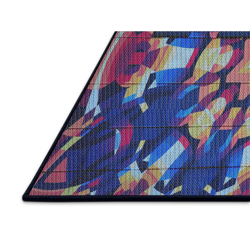 Tapis bleu/mauve/rouge à tisser électrique, Rectangle 5 pi x 7 pi