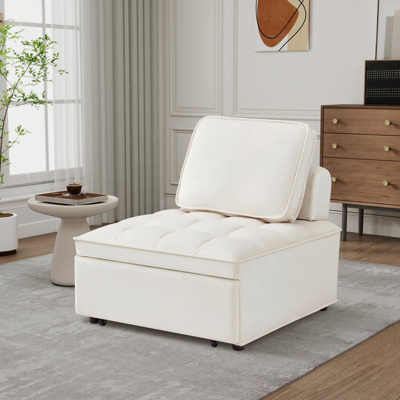 Canapé-lit rembourré avec futon 3 en 1 avec dossier réglable, Velours blanc