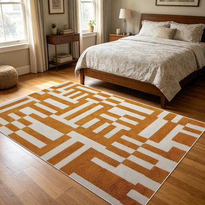 Tapis à motif géométrique bicolore brun et blanc cassé de 1 pièce pour le salon, doux et confortable, convient à toutes les saisons, facile à entretenir, tapis de sol intérieur lavable à la machine, sous la table de ferme convenant à la salle à manger, la chambre à coucher, la maison