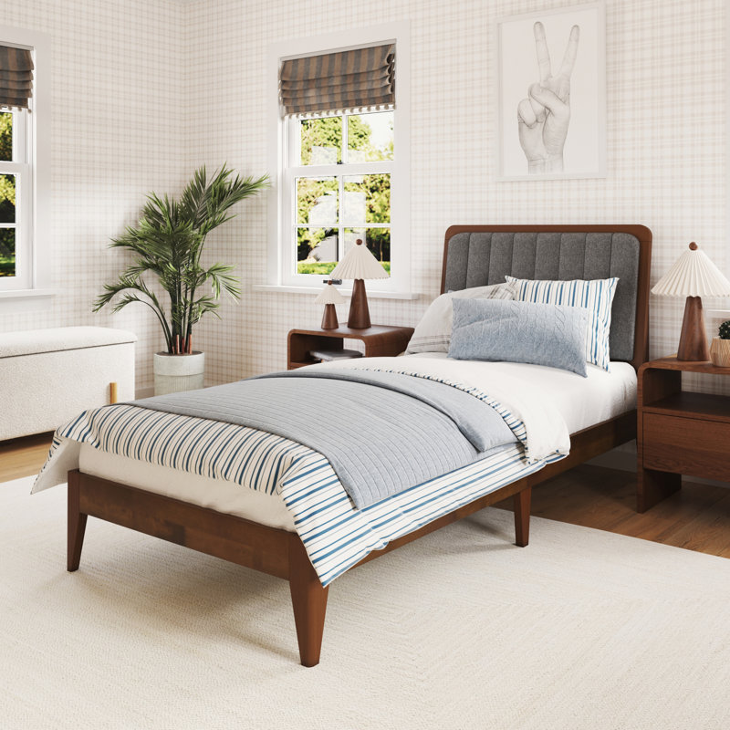 Bethelmie Solid Wood Upholstered Headboard Bed Frame