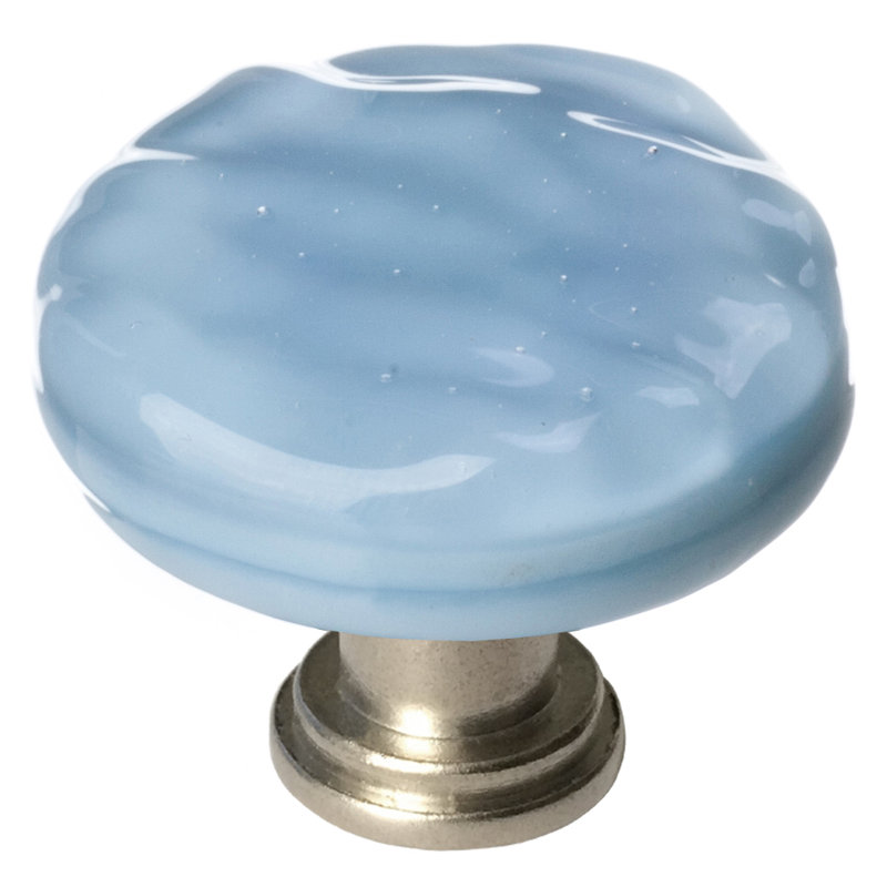 Glacier 1 1/4" Diameter Powder Blue Round Glass Decorative Hardware Knob, Satin Nickel, Powder Blue
