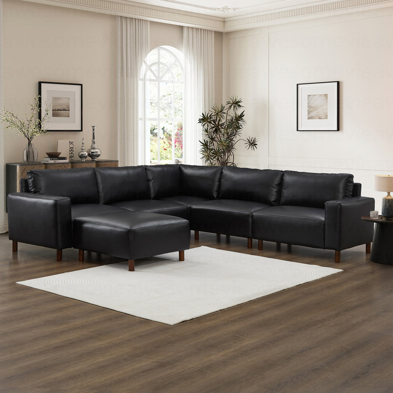 Canapé d'angle en cuir de polyuréthane, Noir