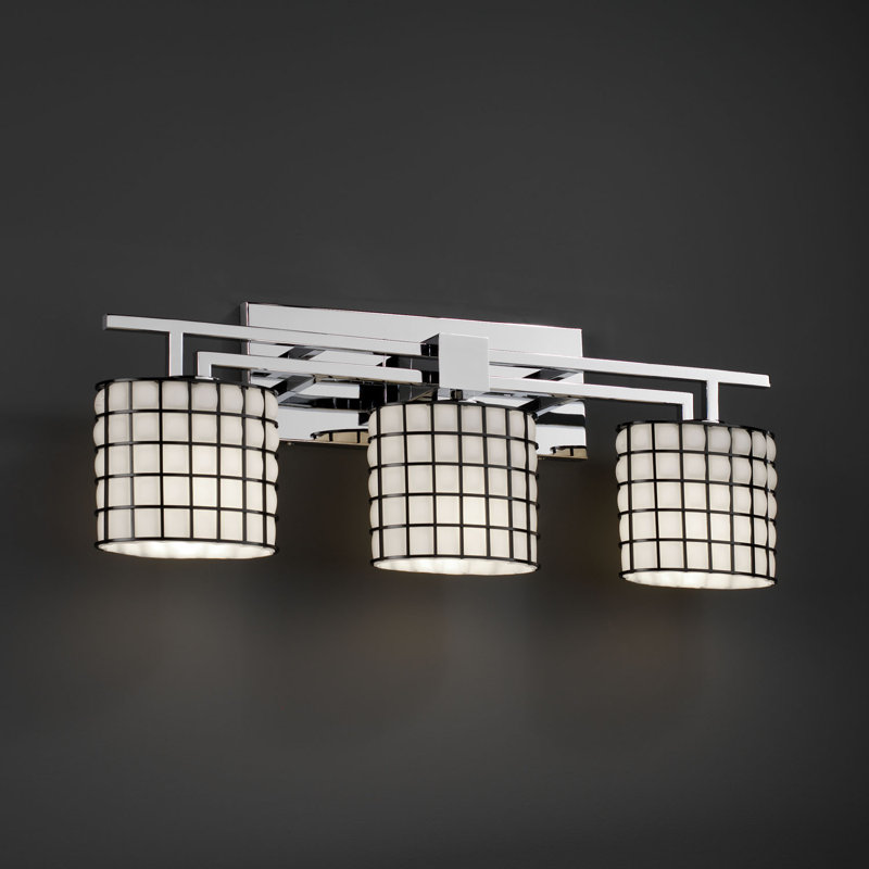 3 - Light Vanity Light, Polished Chrome, Grid with Clear Bubbles, Oval