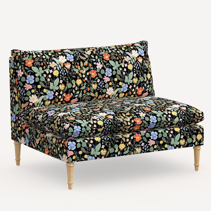 Rifle Paper Co. x Cloth & Company Louie Settee, Rpc Garden Party Garden Linen, Natural Wood