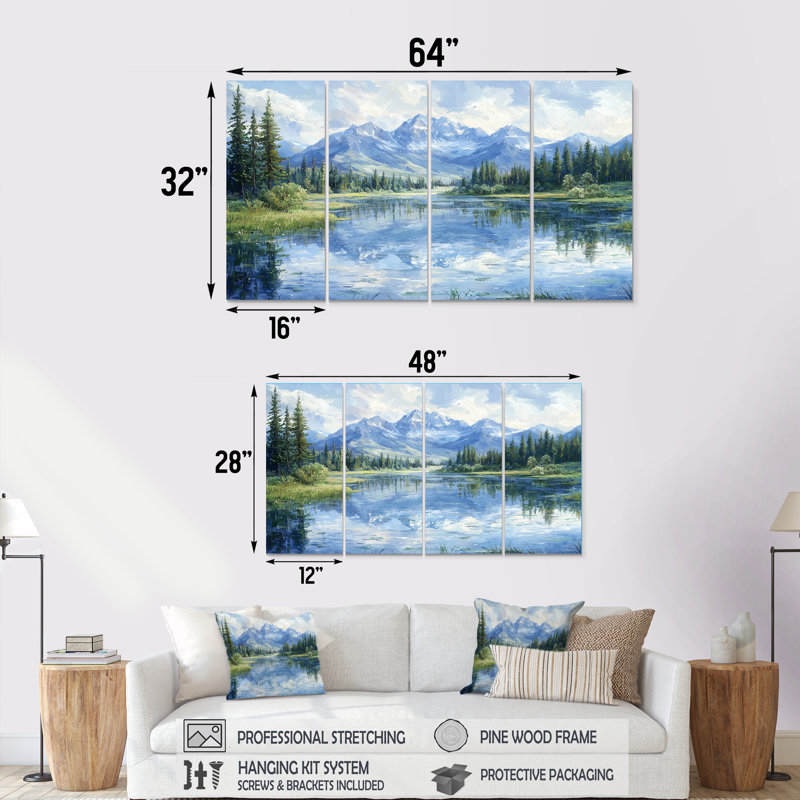 Mountain River Reflections In Rocky Mountains IV - River Mountains Wall Decor - Traditional Wall Art, H 32 po x l 64 po, 4
