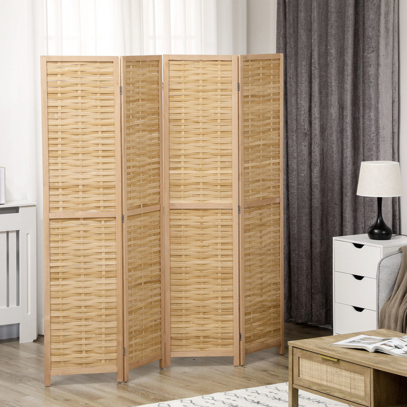 Cloison d'intimité portable à 4 panneaux pliables - 5,5 pi de hauteur. Double paroi latérale tissée à la main pour le bureau à domicile, élégance naturelle et grand pliage. Attrait, pliable