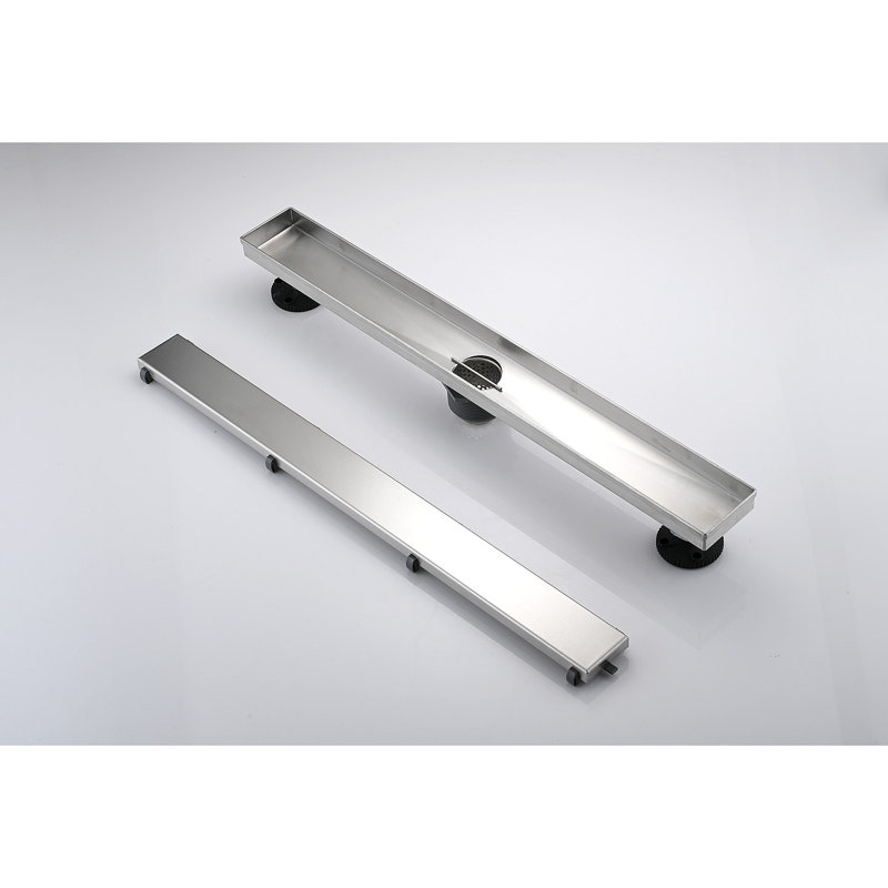 36 Inch Linear Shower Drain With Removable Cover, 304 Stainless Steel Shower Floor Drain With Hair Strainer And Leveling Feet
