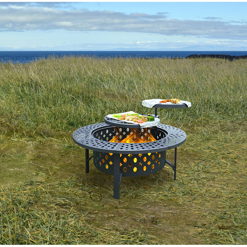 Hayler Wood Burning Outdoor Fire Pit Table with Lid