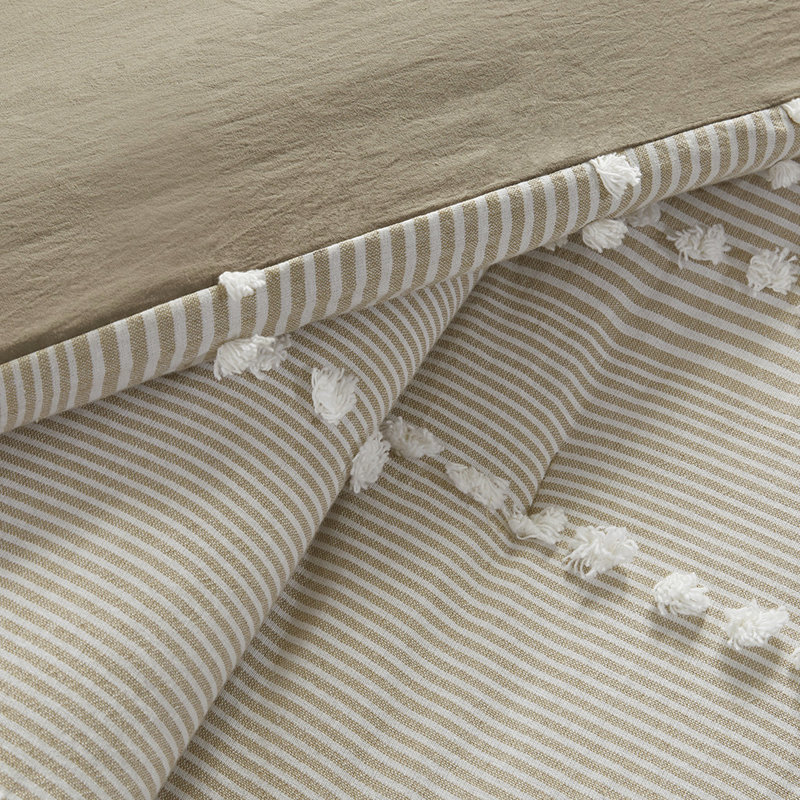 Édredon 100% coton - taupe doux et blanc, Édredon très grand + 2 taies décoratives