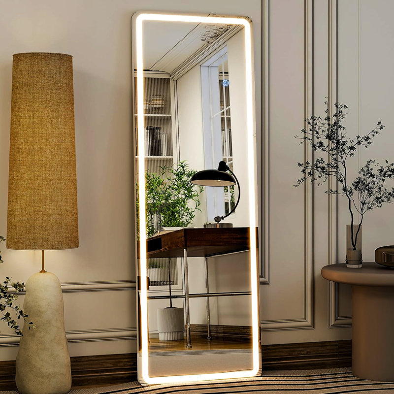 64" Wall Mounted Freestanding Hanging Mirror Full Length Floor Mirror With Light For Bedroom, 60" x 16"
