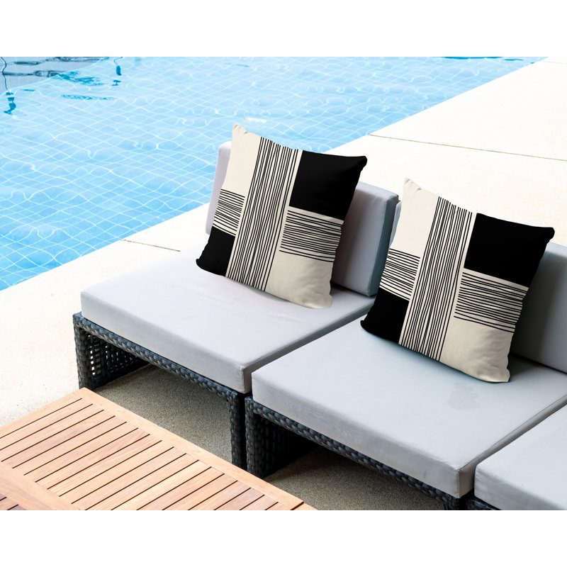 Cassie Abstract Outdoor Reversible Throw Pillow, 19"H x 19"W, Black/Cream/Black