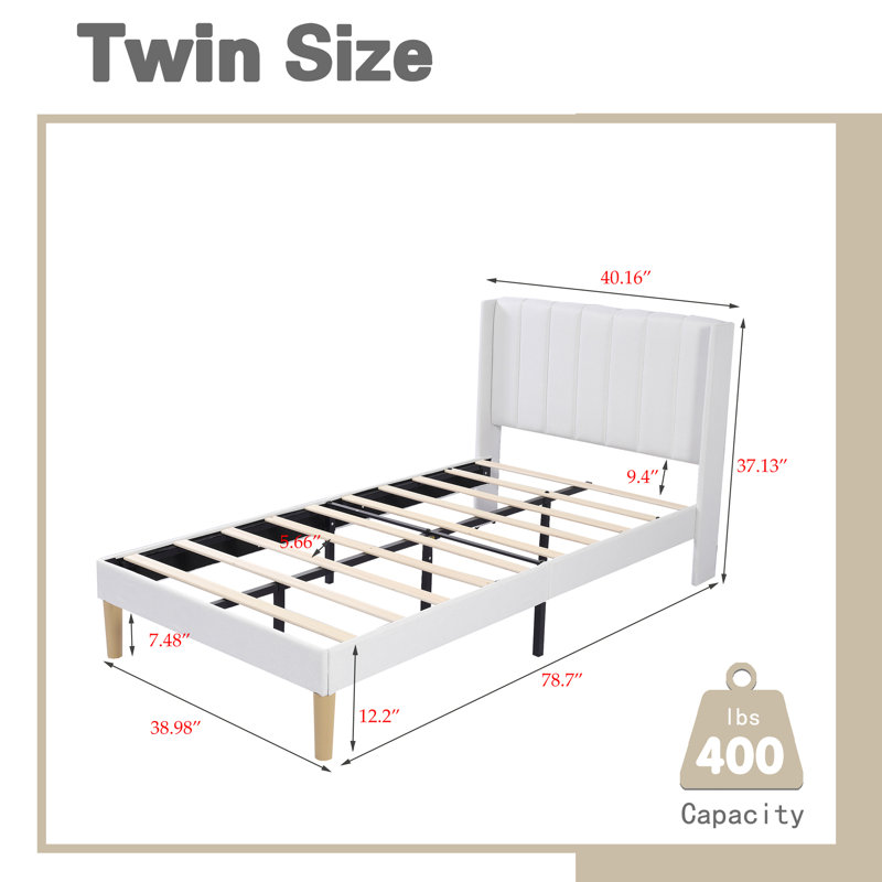 Lit plateforme tapissier avec tête de lit à oreilles Eriksay, Simple, Lin nouveau blanc