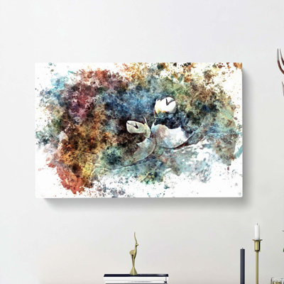 Nesting Atlantic Puffins In Abstract - Wrapped Canvas