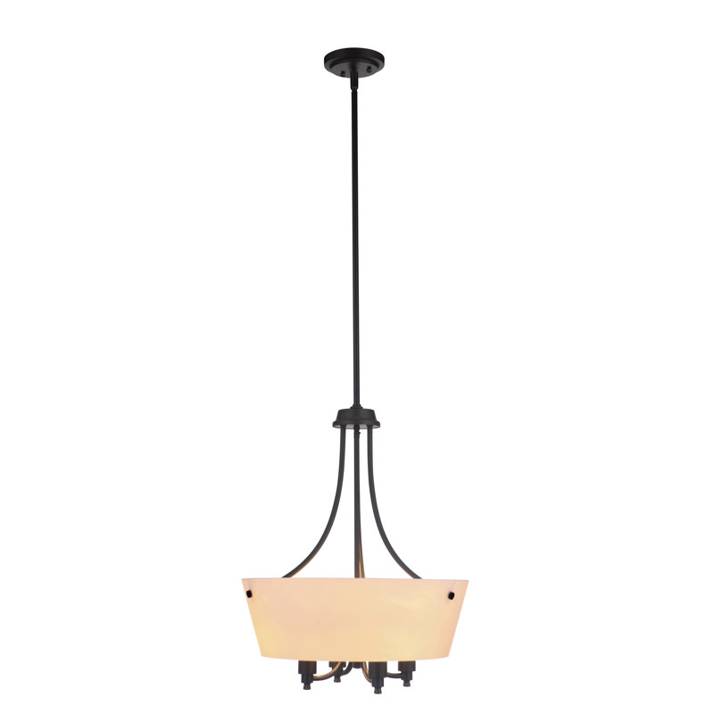 Lustre carré/rectangulaire à 4 lumières ombrées Ozge, Blanc givré, Dos plat