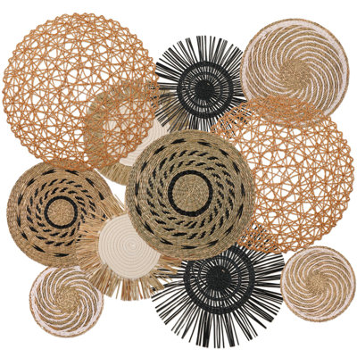 11 pièces Boho décoration murale panier panier décoratif tissé Bulrush Art déco ronde maison de campagne paniers suspendus pour la cuisine Rustic Home Summer Decorations, multi tailles (fleur)