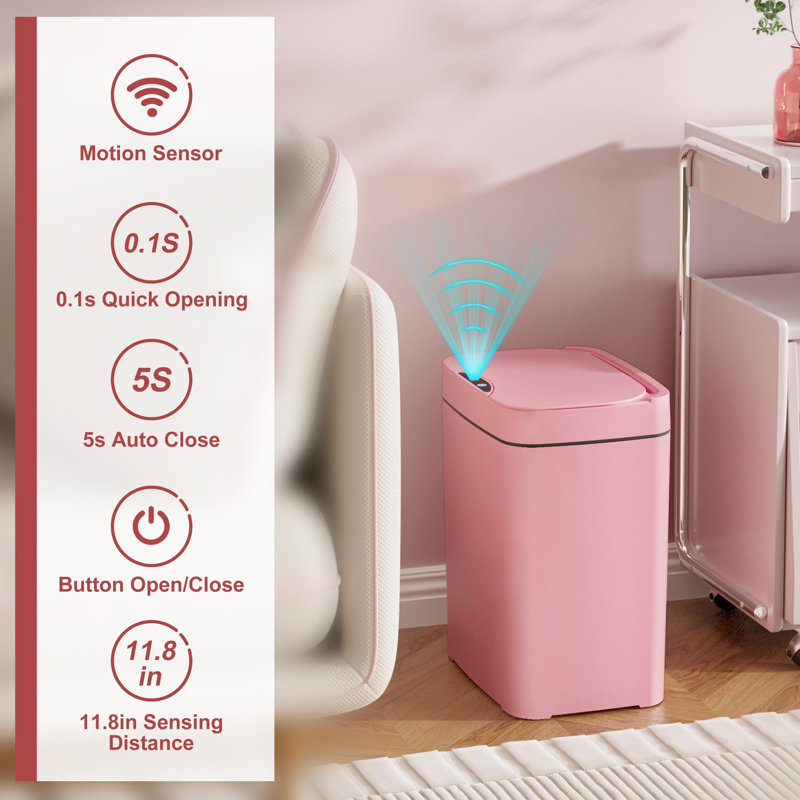 Ensemble de 2 poubelles de salle de bain 2,7 gallons avec couvercle, Rose