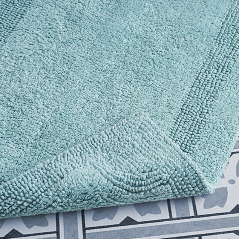 Laura Ashley Tablet Reversible Cotton Bath Rug, Aqua, 34" L x 21" W