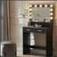 Bureau de coiffeuse avec miroir et lumières, coiffeuse avec grand tiroir, commode de rangement à 2 niveaux et 3 modes d'éclairage à luminosité réglable, convient à la chambre à coucher (noir)-951355026