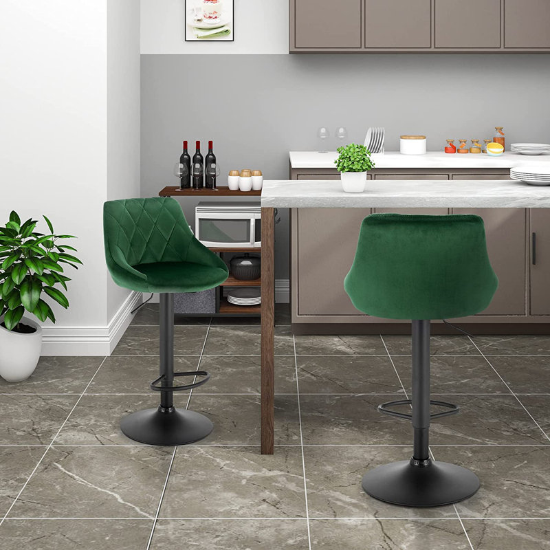 Paynter Swivel Upholstered Adjustable Height Counter Stool with Metal Frame, Dark Green