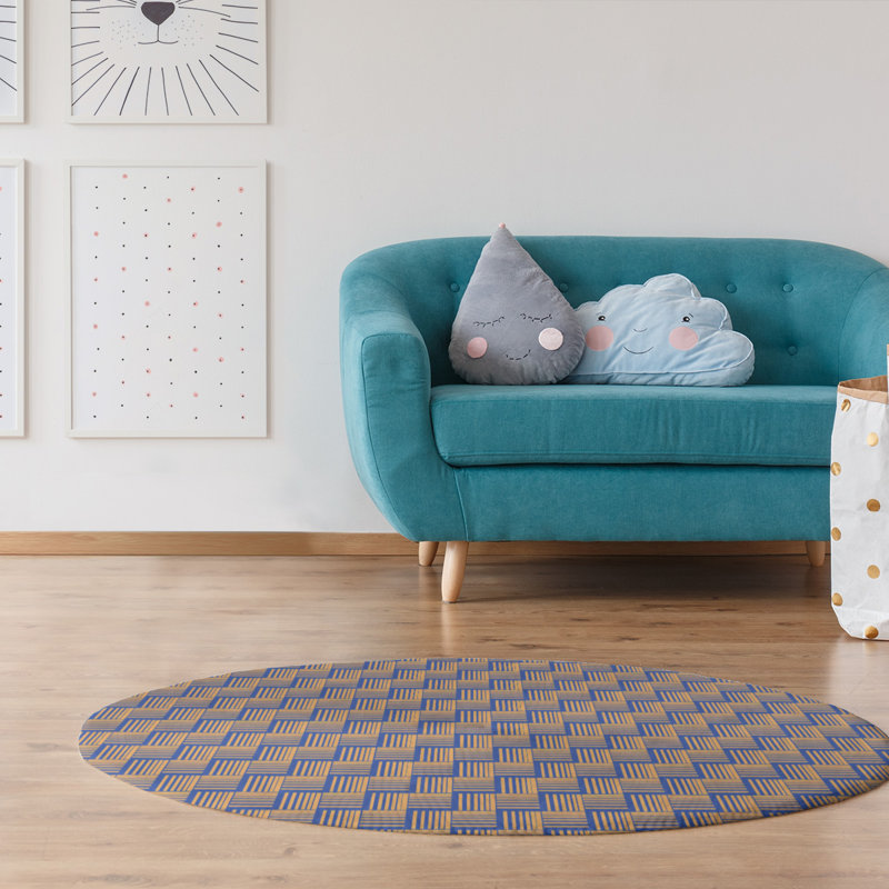 Tapis à rayures orange/bleu basketweave rayures, Rectangle 2 pi x 3 pi