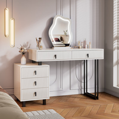Meuble-lavabo à longueur réglable avec miroir à DEL Cloud - Table de maquillage moderne avec tiroirs de rangement et armoire latérale