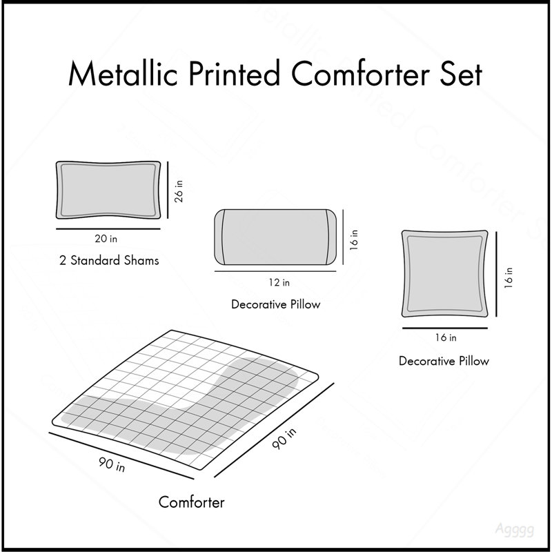Ensemble d'édredon double / grand imprimé métallique, Édredon double + 4 pièces supplémentaires, Aqua + argent