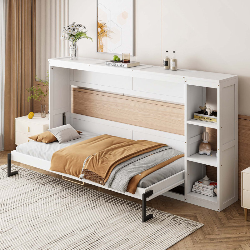 Lit escamotable simple avec bibliothèque, Twin, White