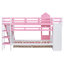Lit superposé simple rose, 2 tiroirs, 3 tablettes et glissade, lit de chambre unique au style naturel-129943897-129943900