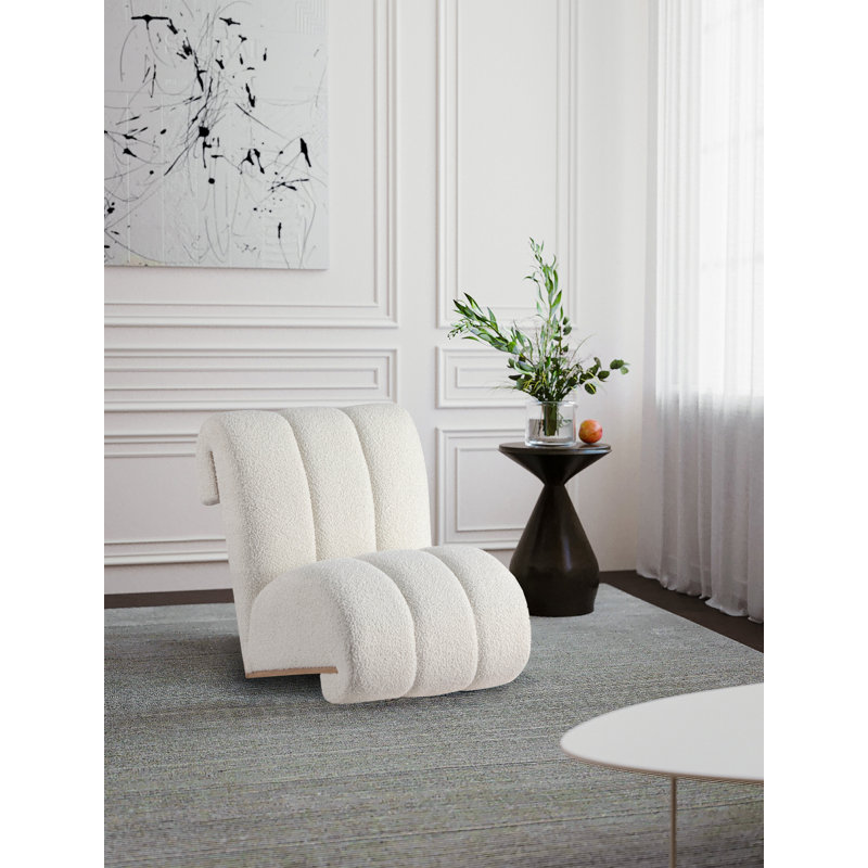 Chaylee Upholstered Slipper Chair, Brown, Cream Faux Sheepskin