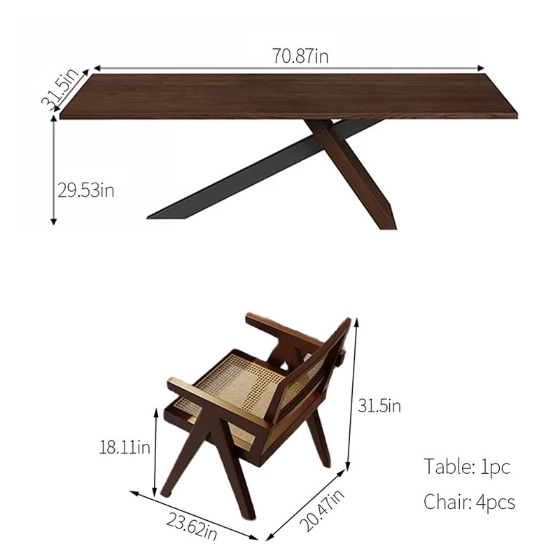 Ensemble de table de salle à manger Retro, H 29,53 po x L 70,87 po x l 31,5 po