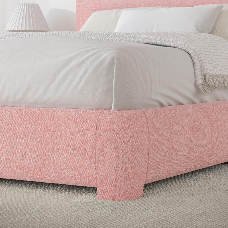 King Pink Boucle Upholstered Platform Bed Frame with Headboard