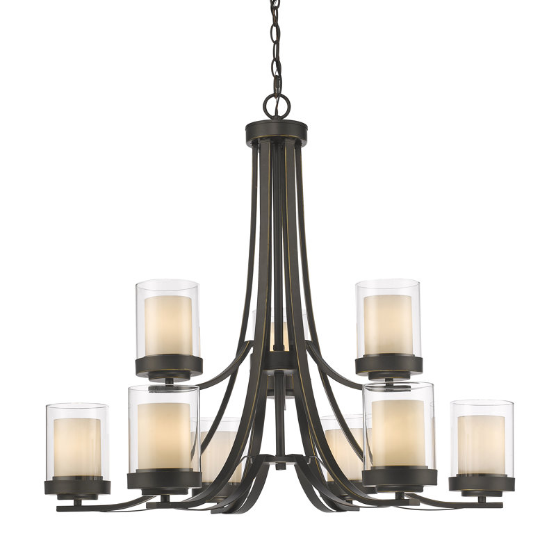 Arie 9 - Light Glass Dimmable Tiered Chandelier, Olde Bronze