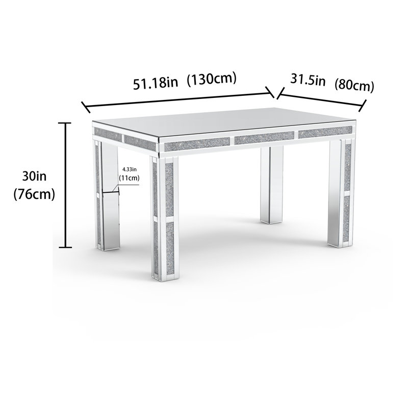 Douty 51.18" Mirrored Glass Dining Table Modern Glam Stylish Crushed Diamond Home Decor