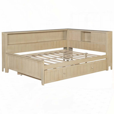 Wood Daybed with Storage Shelves and Trundle