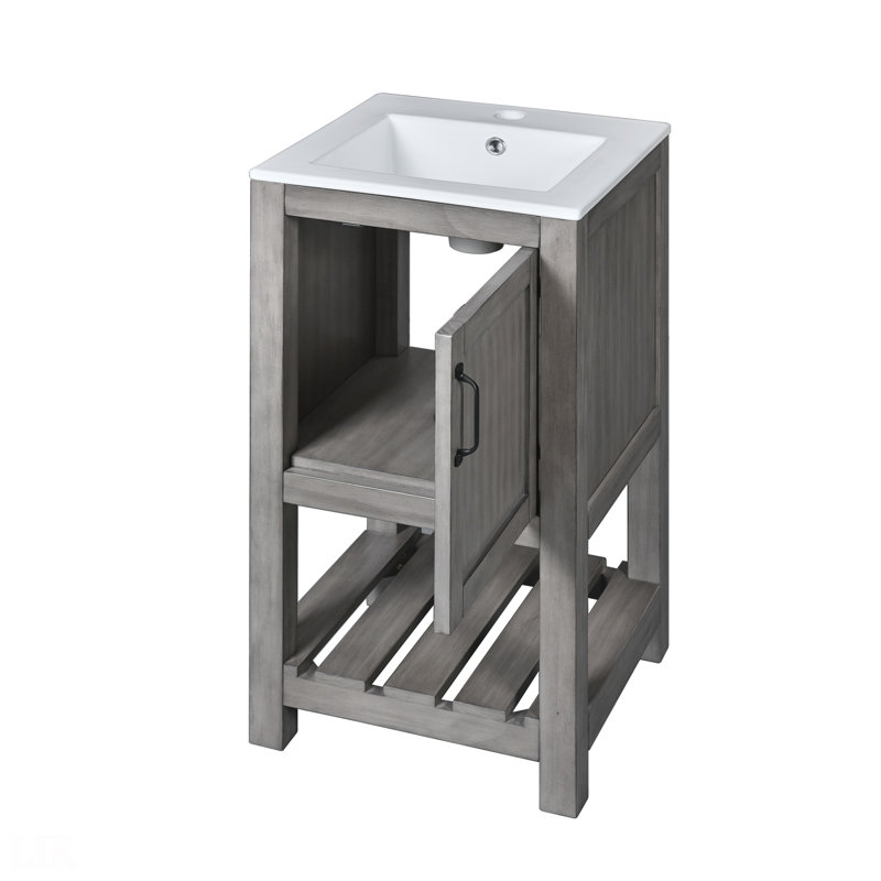 Combinaison de meuble-lavabo de 16 po pour les petits espaces, meuble-lavabo avec lavabo rectangulaire en céramique, meuble-lavabo avec 1 porte et 1 tablette ouverte, meuble-lavabo