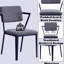 Chaise de bureau industrielle avec tissu gris cargaison et mélange de nuances bleues, dossier haut, siège fixe, coussin rembourré, structure à pieds en métal, pas de rangement ici dans Tinge Nuance