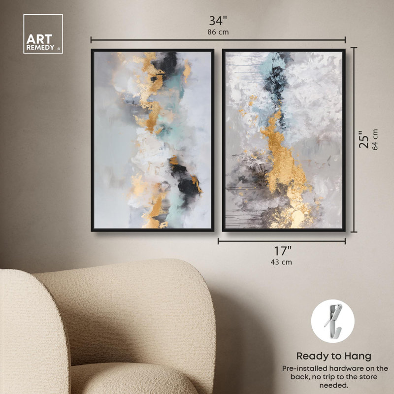 Ensemble de 2 reproductions d'art sur toile Gilded Luxe Duo , H 25 po x l 17 po, Noir