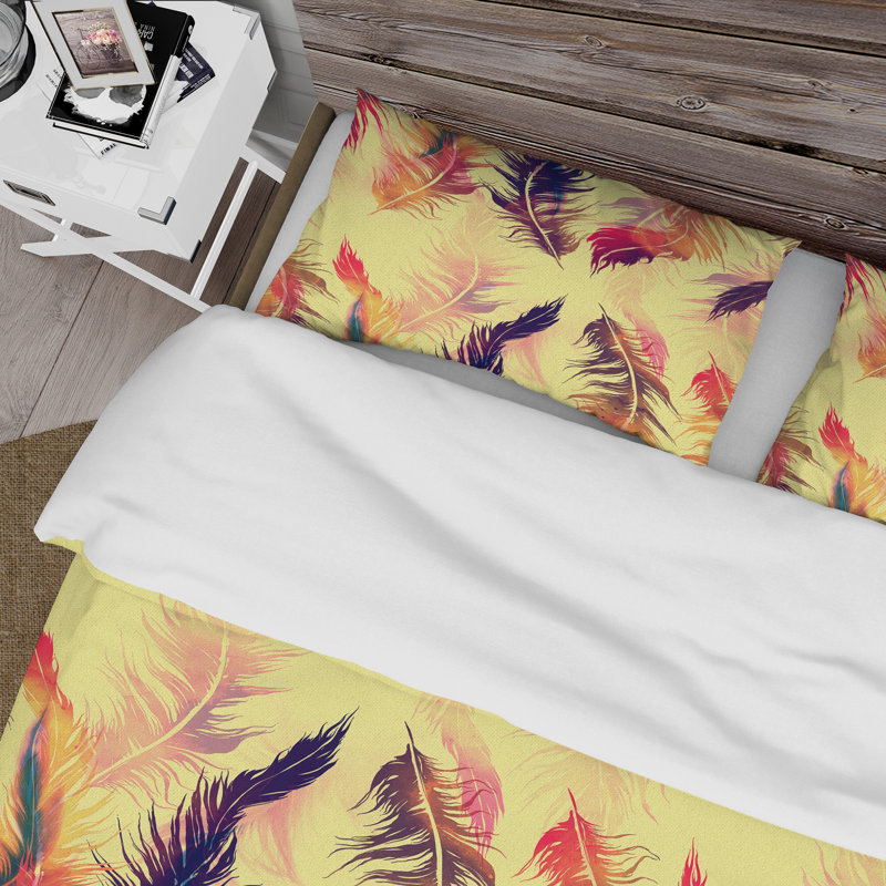 Swirling Feather Dance - Ensemble de housse de couette bohémien - Microfibre de polyester, Orange