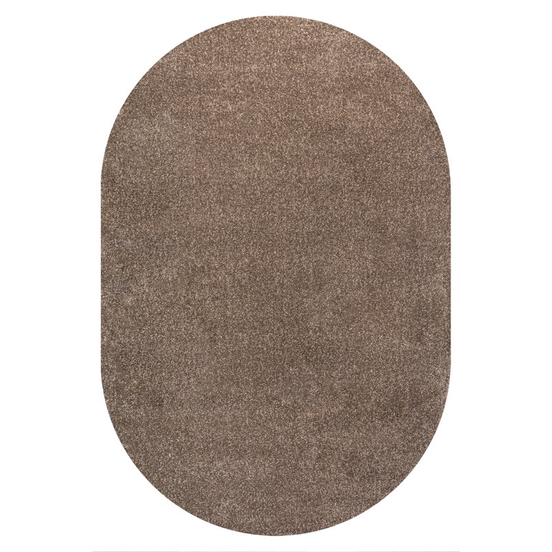 Antto Solid Low-Pile Brown Rug, Oval 6'2" x 9'