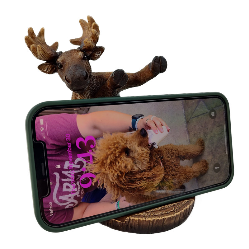 Support pour téléphone portable Peeking Moose Figurine Woodland Forest